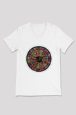 Yıldız Haritaları Baskılı Beyaz Unisex V Yaka Tişört - Tshirt