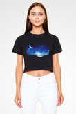 Yıldız Siyah Crop Top Tişört