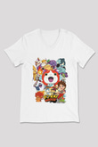 Yo-kai Watch Beyaz Unisex V Yaka Tişört