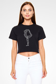 Yoga Baskılı Crop Top Siyah Kadın Tişört - Tshirt