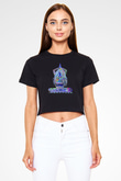 Yoga Baskılı Crop Top Siyah Kadın Tişört - Tshirt