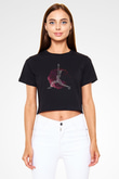 Yoga Baskılı Crop Top Siyah Kadın Tişört - Tshirt