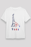 Yoga Baskılı Unisex Beyaz Tişört - Tshirt