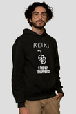 Yoga Baskılı Unisex Siyah Kapüşonlu Sweatshirt