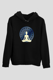 Yoga Baskılı Unisex Siyah Kapüşonlu Sweatshirt