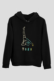 Yoga Baskılı Unisex Siyah Kapüşonlu Sweatshirt