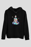 Yoga Baskılı Unisex Siyah Kapüşonlu Sweatshirt