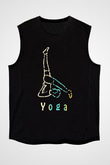 Yoga Baskılı Unisex Siyah Kolsuz Tişört