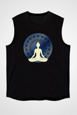 Yoga Baskılı Unisex Siyah Kolsuz Tişört
