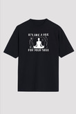 Yoga Baskılı Unisex Siyah Oversize Tişört