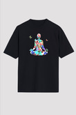 Yoga Baskılı Unisex Siyah Oversize Tişört