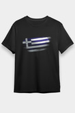 Yunanistan - Greece Bayrağı Baskılı Unisex Siyah Tişört