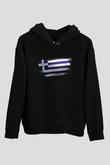 Yunanistan - Greece Bayrağı Baskılı Unisex Siyah Kapüşonlu Sweatshirt