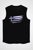 Yunanistan - Greece Bayrağı Baskılı Unisex Siyah Kolsuz Tişört
