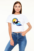 Yüzme Beyaz Croptop Tişört
