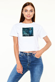 Zedd Beyaz  Crop Top Tişört