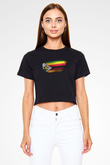 Zimbabve - Zimbabwe Bayrağı Baskılı Kadın Crop Top Siyah Tişört