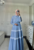 BRODE ŞERİTLİ ÇİZGİLİ ELBİSE