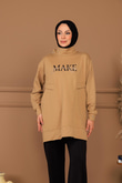 DİK YAKA CEPLİ YAZILI SWEAT