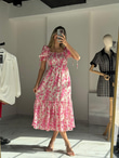 Amara Yapraklı Gipeli Şifon Elbise Pembe 07062163