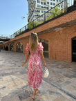 Amara Yapraklı Gipeli Şifon Elbise Pembe 07062163