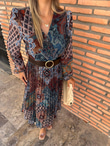 Amelia Şal Desen Kemerli Şifon Elbise 070621210
