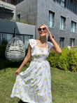Ananas Nakışlı Beyaz Elbise