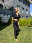 Ayrobin Siyah Crop Pantolon Takım