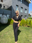 Ayrobin Siyah Crop Pantolon Takım