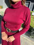Balıkçı Yaka Bordo Triko Elbise