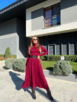 Balıkçı Yaka Bordo Triko Elbise