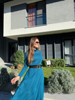 Balıkçı Yaka Mavi Triko Elbise