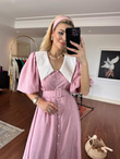 Bebe Yaka Balon Kol Puantiyeli Pembe Elbise 2005234