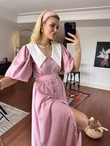 Bebe Yaka Balon Kol Puantiyeli Pembe Elbise 2005234