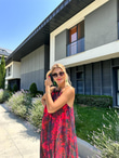 Begonya Yaka Taşlı Kırmızı Şifon Elbise 0707281