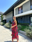 Begonya Yaka Taşlı Kırmızı Şifon Elbise 0707281