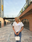 Beyaz Gül Broşlu Basic Tshrt  0706281