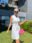 Bianca Piliseli Kemerli Beyaz Elbise 