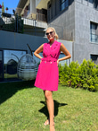 Bianca Piliseli Kemerli Pembe Elbise 