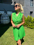 Bianca Piliseli Kemerli Yeşil Elbise 