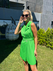Bianca Piliseli Kemerli Yeşil Elbise 