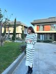 Bisiklet Yaka Çizgili Triko Elbise Beyaz 1707545