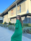 Bisiklet Yaka Yırtmaçlı Yeşil Triko Elbise 