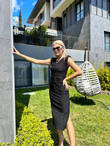 Büzgü Detay Vatkalı Kalem Elbise Siyah 0305165