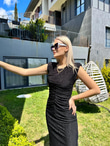 Büzgü Detay Vatkalı Kalem Elbise Siyah 0305165