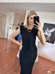 Büzgü Detay Vatkalı Kalem Elbise Siyah 0305165