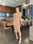 Camel Gold Düğme Detay Tasarım Triko Elbise