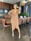 Camel Gold Düğme Detay Tasarım Triko Elbise