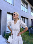 Çapraz Bağlamalı Puantiyeli Beyaz Elbise 2805255