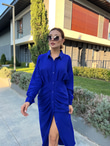 Celina Saks Bel Büzgü Gömlek Elbise